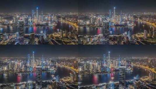 4K航拍上海陆家嘴夜景延时高清在线视频素材下载