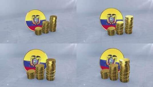 厄瓜多尔国旗与普通金币塔高清在线视频素材下载