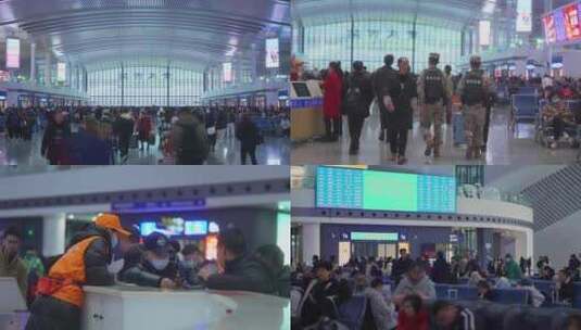 重庆西站春运游客返乡回家火车站侯车大厅高清在线视频素材下载