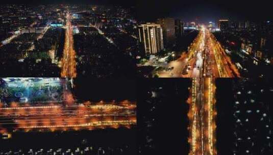 城市夜景高架桥交通航拍高清在线视频素材下载