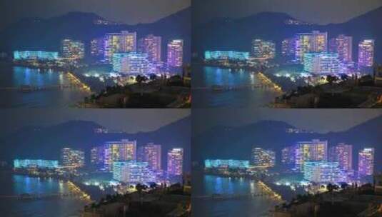 海南三亚城市夜景大东海航拍高清在线视频素材下载
