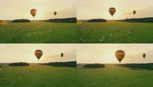 天空中的热气球航拍高清在线视频素材下载