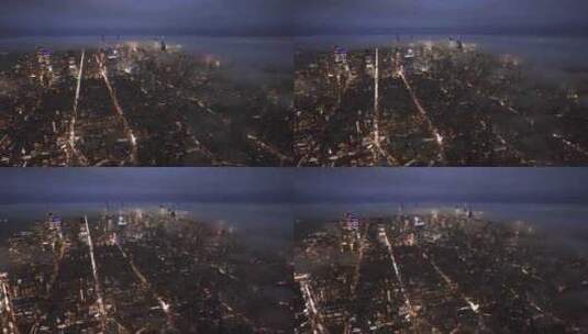 纽约曼哈顿城市都市夜景建筑群阴天灯光傍晚高清在线视频素材下载