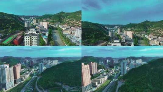 4K航拍航拍陕西延安市城市风光美景高清在线视频素材下载
