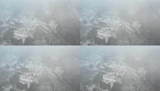 大自然寒潮冬天下雪的村庄田野航拍风景高清在线视频素材下载