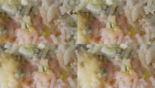 一种有明显霉菌和真菌生长的煮熟的米饭。高清在线视频素材下载