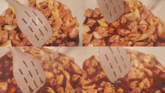 红烧鸡肉土豆烧鸡黄焖鸡制作高清在线视频素材下载
