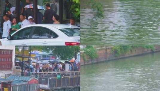 江苏苏州姑苏寒山寺江南水乡下雨季游客风景高清在线视频素材下载