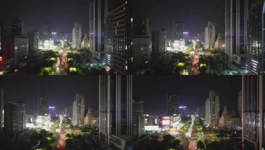 航拍安徽蚌埠东海大道夜景蚌埠商业街高清在线视频素材下载