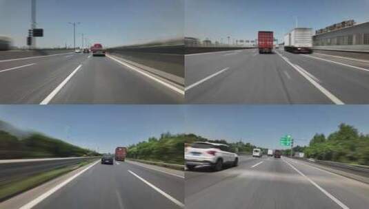 汽车行驶在道路上第一视角延时摄影高清在线视频素材下载