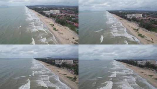 海滩海浪撞击海岸的无人机镜头高清在线视频素材下载