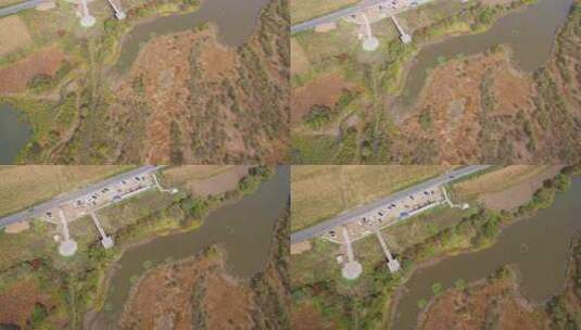 航拍吉林敦化市雁鸣湖湿地沼泽河流森林沼泽高清在线视频素材下载