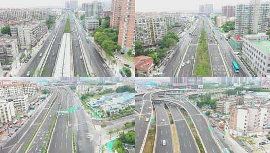 城市道路航拍，车水马龙的街道景象高清在线视频素材下载