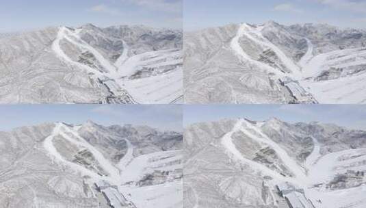 航拍内蒙古呼和浩特马鬃山滑雪场冬季雪景高清在线视频素材下载