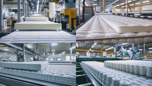 工业自动化床垫生产 机械操作工厂环境生产高清在线视频素材下载