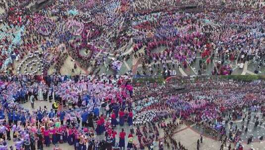 4k航拍民族团结  少数民族舞蹈高清在线视频素材下载