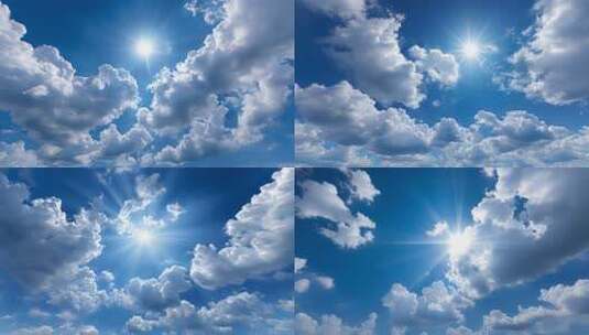 晴朗天空阳光与白云画面延时合集高清在线视频素材下载