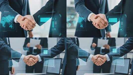 商务人士握手合作场景，数字化AI人工智能高清在线视频素材下载