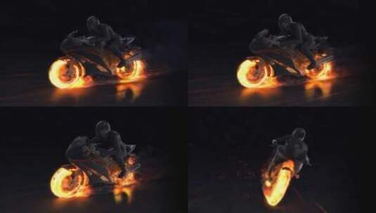 摩托车轮子火焰燃烧明亮粒子logo演绎AE模板高清AE视频素材下载