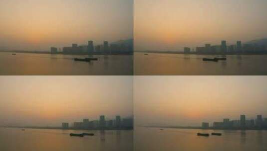 杭州富阳区富春大桥夕阳航拍高清在线视频素材下载