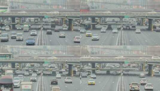 立交桥冬季城市雾霾天气往来车流高清在线视频素材下载