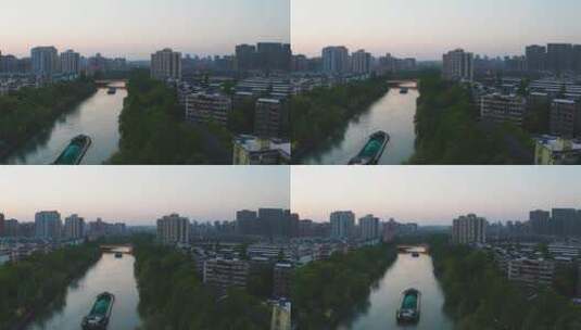 杭州拱墅区大运河武林门沿河风光航拍高清在线视频素材下载