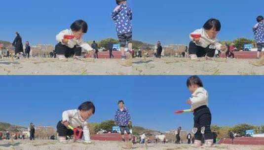 抚仙湖沙滩公园玩耍的孩子高清在线视频素材下载