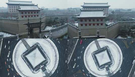 航拍西安城市雪景高清在线视频素材下载