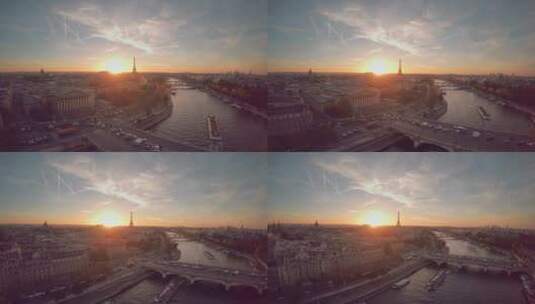 日落的巴黎塞纳河高清在线视频素材下载