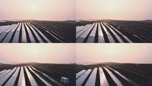 日出时分太阳能光伏发电站航拍高清在线视频素材下载