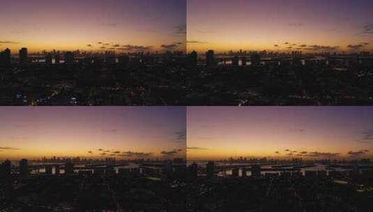 日落时分城市地平线航拍高清在线视频素材下载