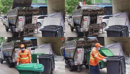垃圾处理车清理垃圾箱环保4k素材高清在线视频素材下载