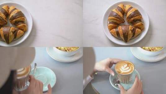 下午茶 营养早餐 咖啡面包高清在线视频素材下载