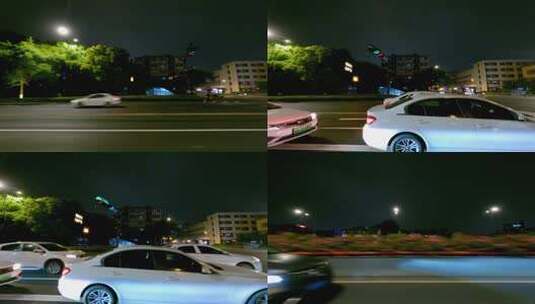 夜晚杭州市中河高架桥车左行车空镜高清在线视频素材下载