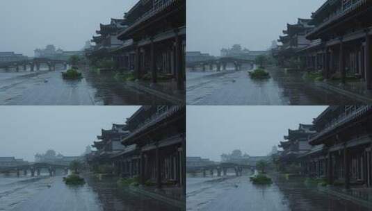 雨中的龙游年年红红木小镇高清在线视频素材下载