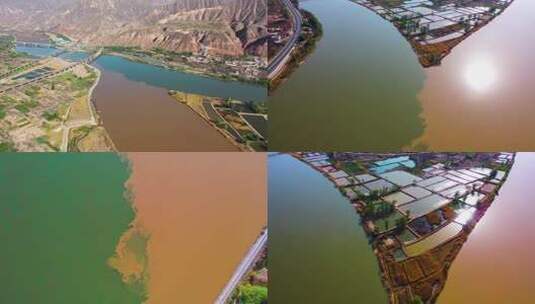 黄河与洮河两河交汇处高清在线视频素材下载