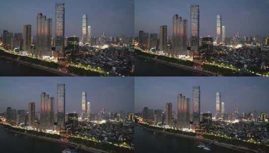 4k航拍长沙橘子洲大桥湘江夜景高清在线视频素材下载