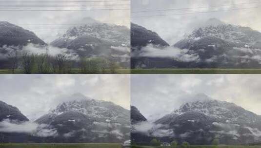 火车窗外风景动车高铁窗外美景雪景瑞士路上高清在线视频素材下载