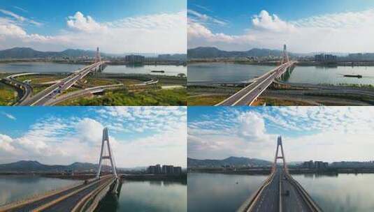 航拍吉安新井冈山大桥斜拉桥横跨赣江大桥高清在线视频素材下载