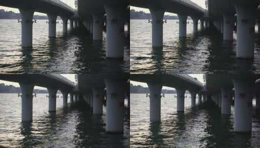 海中桥墩水中桥梁公路道路大海桥墩风景风光高清在线视频素材下载