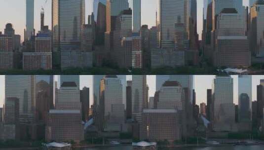 城市航拍纽约曼哈顿炮台公园摩天大楼街道高清在线视频素材下载