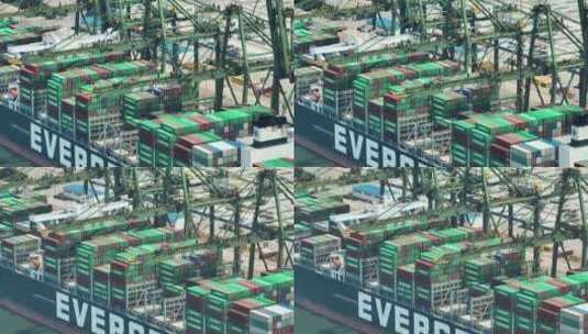 天津港集装箱货轮长焦航拍高清在线视频素材下载