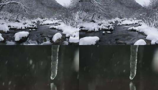 冰雪融化溪水流高清在线视频素材下载