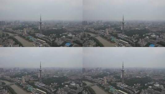 江苏南京电视塔地标建筑航拍高清在线视频素材下载