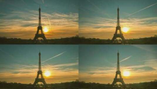 夕阳下的埃菲尔铁塔延时摄影高清在线视频素材下载