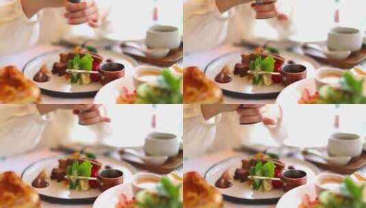 西餐牛排 健康餐 轻食 加料高清在线视频素材下载
