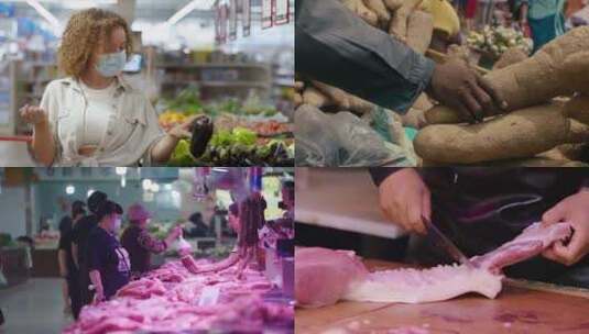 【合集】人们菜市场买菜购物高清高清在线视频素材下载