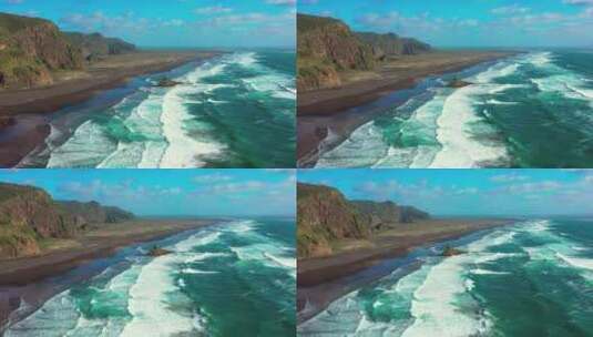 海浪袭击奥克兰卡雷卡雷地区公园的海岸线，空中拍摄高清在线视频素材下载