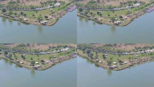 西安湖湿地公园河堤路高清在线视频素材下载
