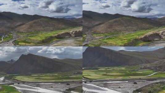 航拍西藏珠峰山下农田风光高清在线视频素材下载